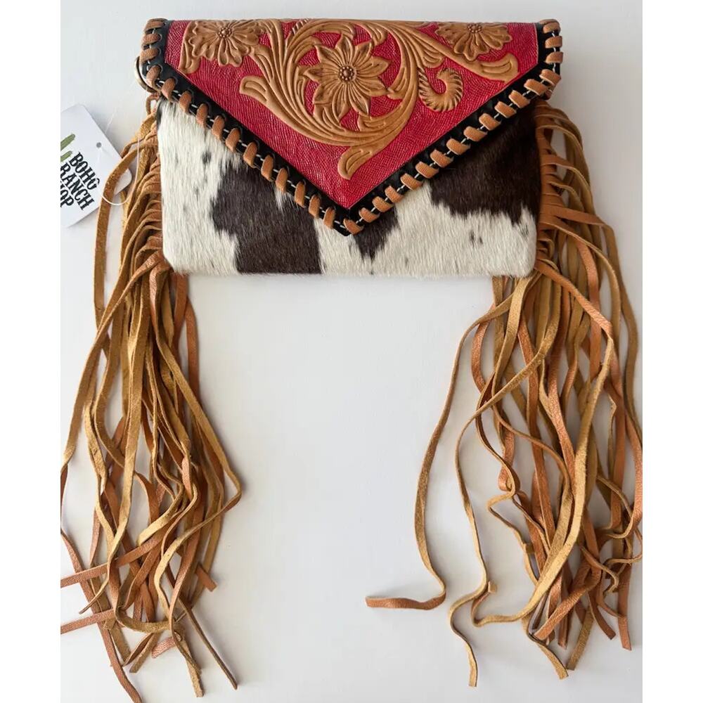 BohoRanch Shop NWT Cassie Tooled Crossbody Western Tooled Leather Cowhide Clutch